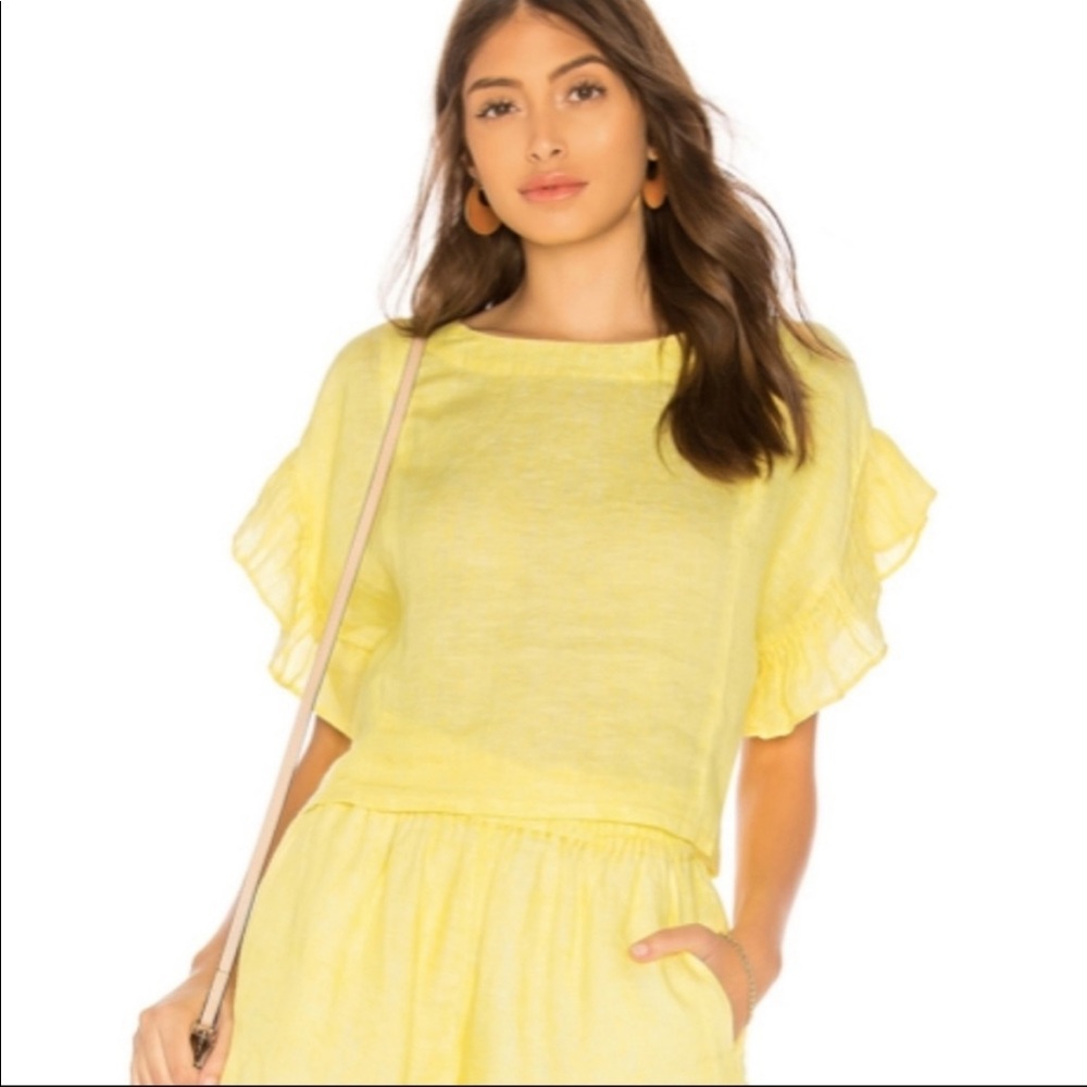 Joie Febronia Ruffle Sleeve Linen Crop Top
